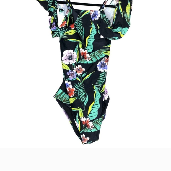 NWT, Old Navy Cold Shoulder Swim Suit, Black Floral, Size L/Tall - Picture 3 of 4